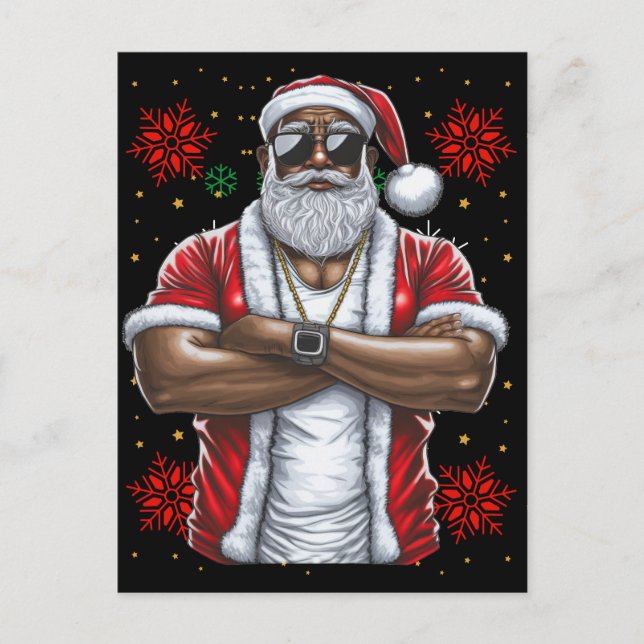 Black Man Melanin Christmas Santa Claus Ugly Xmas Postcard (Front)
