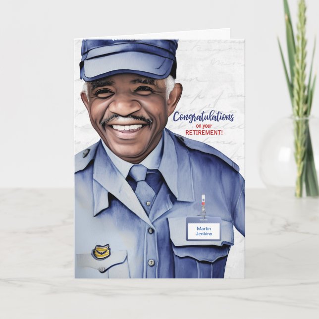 Black Man Postal Mail Carrier Retirement Card (Front)
