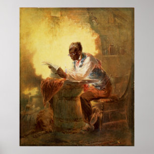 Black Man Reading Newspaper by Candlelight Poster