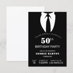 Black Man Suit Birthday Invitation