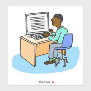 Black man working at a computer sticker