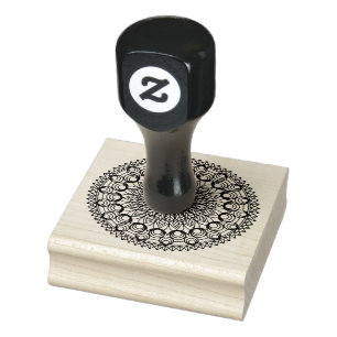 Black Mandala Circles and leaves Rubber Stamp