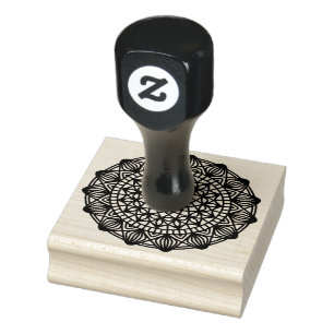 Black Mandala Emblem Round Rubber Stamp