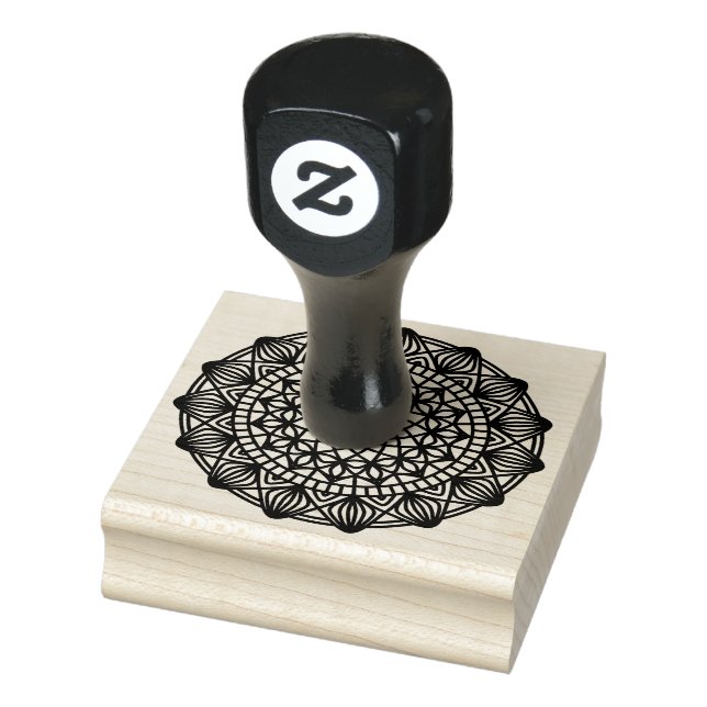 Black Mandala Emblem Round Rubber Stamp (Stamp)