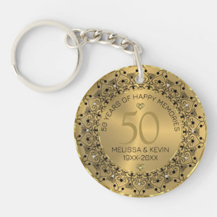Black Mandala On Gold 50th Wedding Anniversary Key Ring