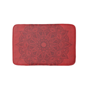 Black Mandala on Red Stains Background Bath Mat