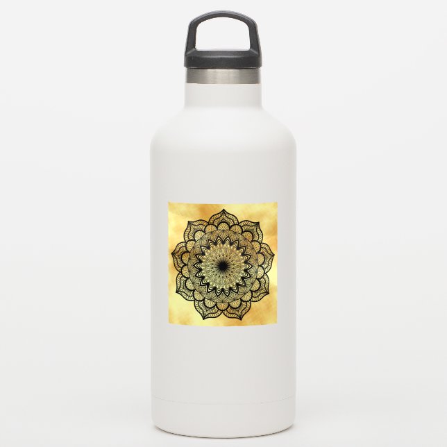 Black Mandala on Soft Gold Background (Waterbottle)