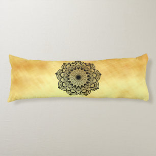 Black Mandala on Soft Gold Background Body Cushion