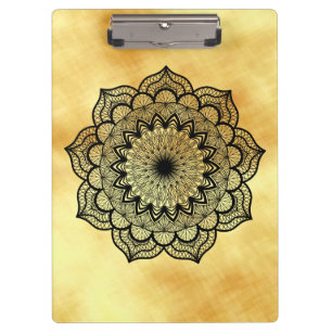 Black Mandala on Soft Gold Background Clipboard