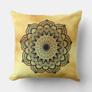 Black Mandala on Soft Gold Background Cushion