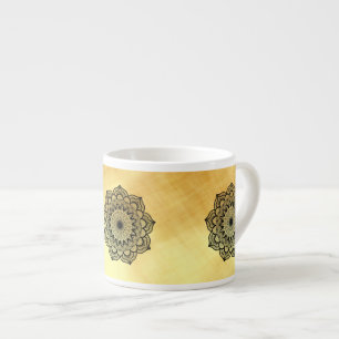 Black Mandala on Soft Gold Background Espresso Cup