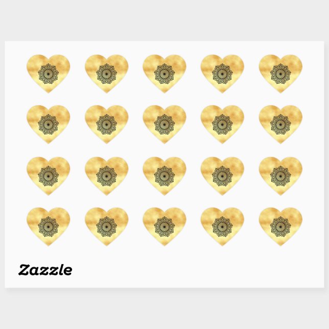 Black Mandala on Soft Gold Background Heart Sticker (Sheet)