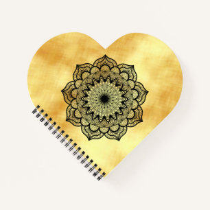 Black Mandala on Soft Gold Background Notebook