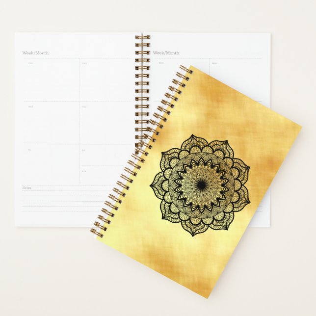 Black Mandala on Soft Gold Background Planner (Display)