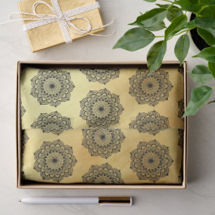 Black Mandala on Soft Gold Background Tissue Paper