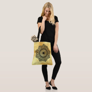 Black Mandala on Soft Gold Background Tote Bag