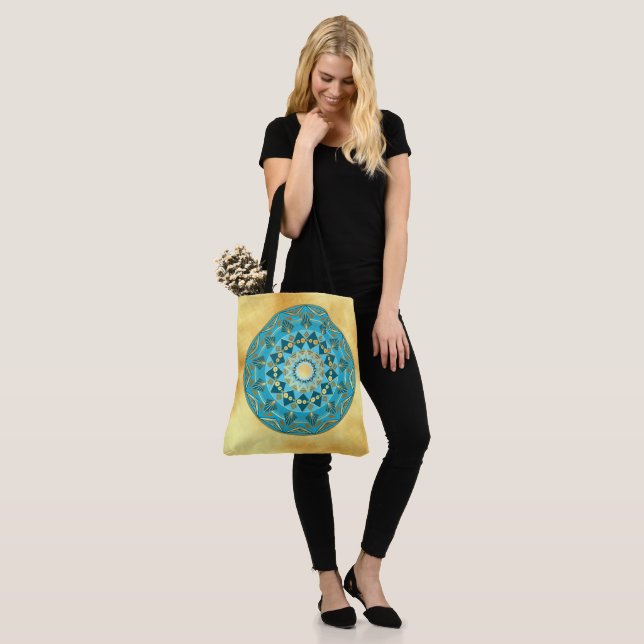 Black Mandala on Soft Gold Background Tote Bag (On Model)