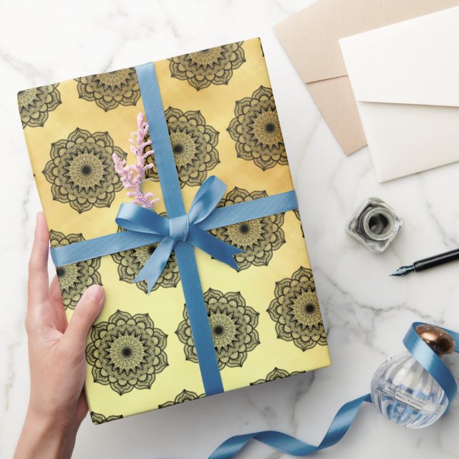 Black Mandala on Soft Gold Background Wrapping Paper (Gifting)