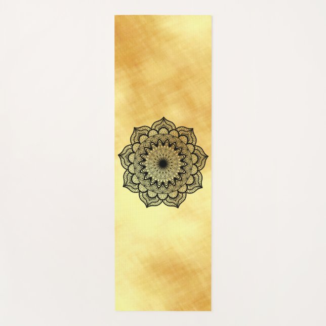 Black Mandala on Soft Gold Background Yoga Mat (Front)