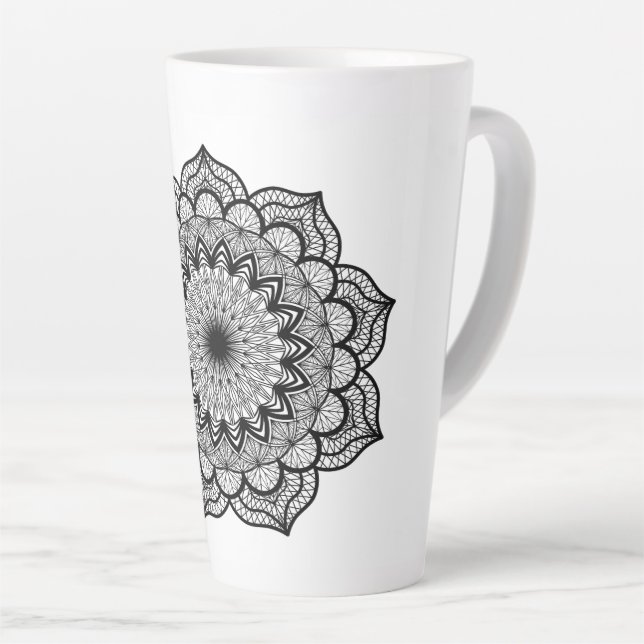 Black Mandala on White Background Latte Mug (Right Angle)