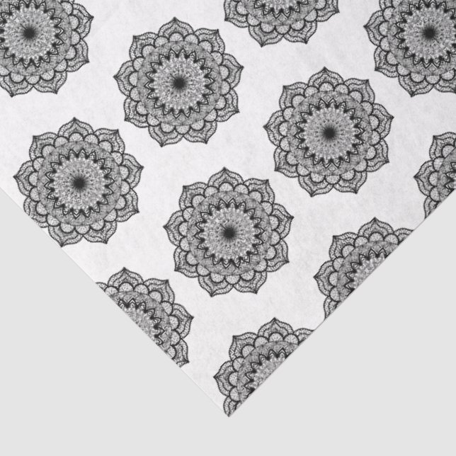 Black Mandala on White Background Tissue Paper (Detail)