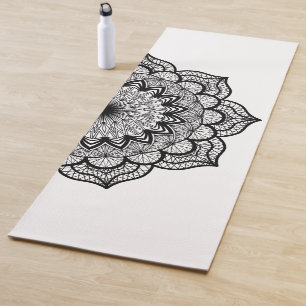 Black Mandala on White Background Yoga Mat