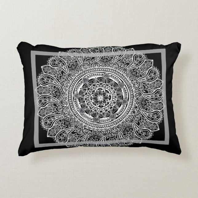 Black Mandala Throw Pillow (Front)