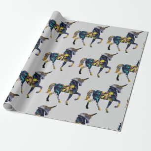 Black Mandala Unicorn  Art Wrapping Paper
