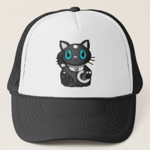 Black Maneki Neko Bekoning Good Luck Cat Trucker Hat