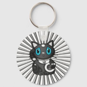 Black Maneki Neko Good Luck Cat Key Ring