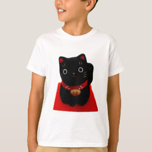 Black Maneki Neko on a Red Carpet T-Shirt