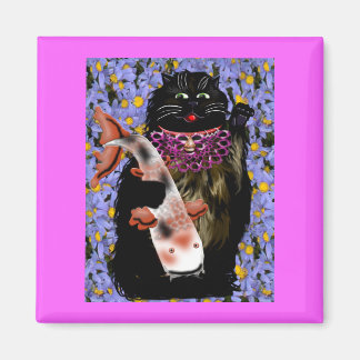 black maneki neko w/ koi magnet