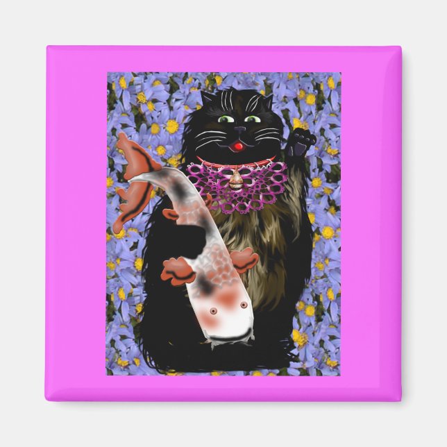 black maneki neko w/ koi magnet (Front)