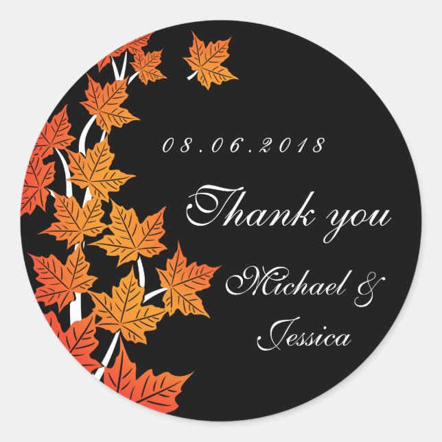 Black Maple Leaf Fall Autumn Wedding Sticker (Front)