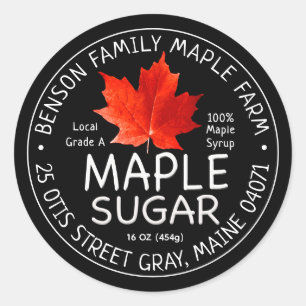 Black Maple Sugar Label with Red Sugar Maple Leaf