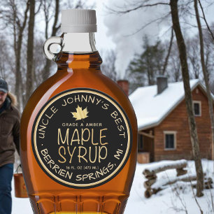 Black Maple Syrup Label Gold Leaf and Text