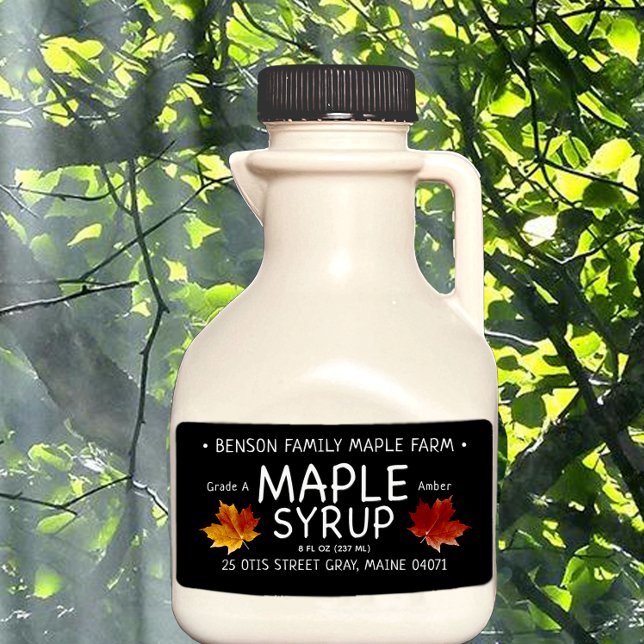 Black Maple Syrup Label Orange Sugar Maple Leaf (Creator Uploaded)