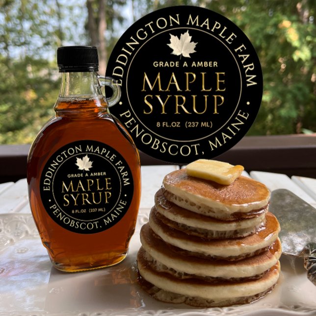 Black Maple Syrup Label with Gold Maple Leaf (Creator Uploaded)