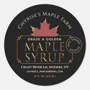 Black Maple Syrup Label with Leaf and Date
