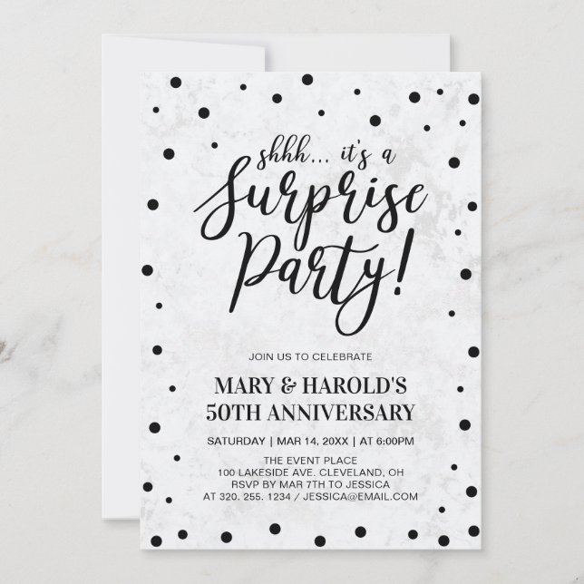 Black & Marble | 50th Surprise Wedding Anniversary Invitation (Front)