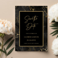 Black marble agate gold border save the date