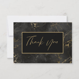 Black marble agate gold border thank you card