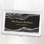 Black Marble Agate Gold Glitter Business Card Holder<br><div class="desc">Elegant black agate marble design with faux gold glitter. Ideal for hair and makeup artists,  beauty and nail salons and much more.  Change the details to customise.</div>