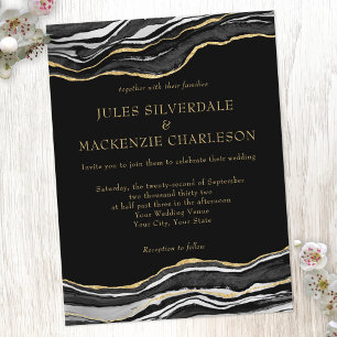 Black Marble Agate Gold Glitter Elegant Wedding Postcard