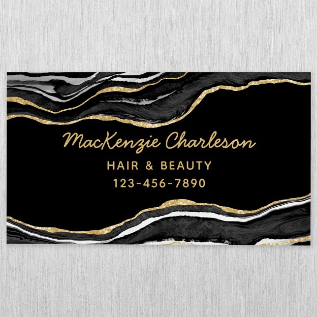 Black Marble Agate Gold Glitter Magnetic Business Card (Creator Uploaded)