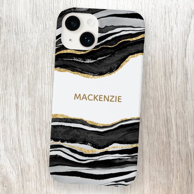 Black Marble Agate Gold Glitter Personalized Case-Mate iPhone Case (Creator Uploaded)