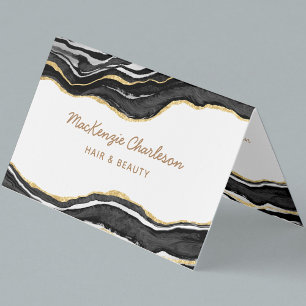 Black Marble Agate Gold Glitter QR code Business Card