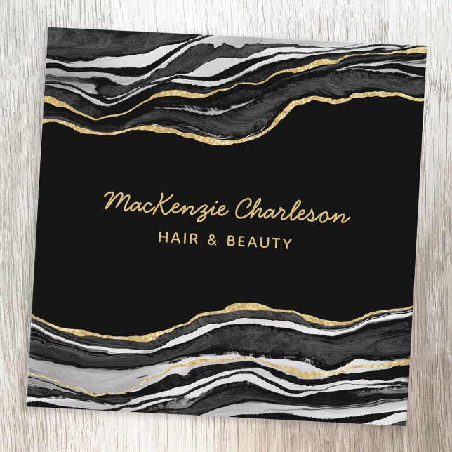 Black Marble Agate Gold Glitter Square Business Card (Creator Uploaded)