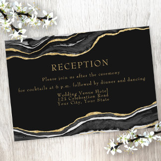 Black Marble Agate Gold Glitter Wedding Reception Enclosure Card