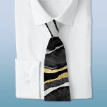 Black Marble Agate Gold Tie<br><div class="desc">Black watercolor agate marble design with faux gold detail.</div>